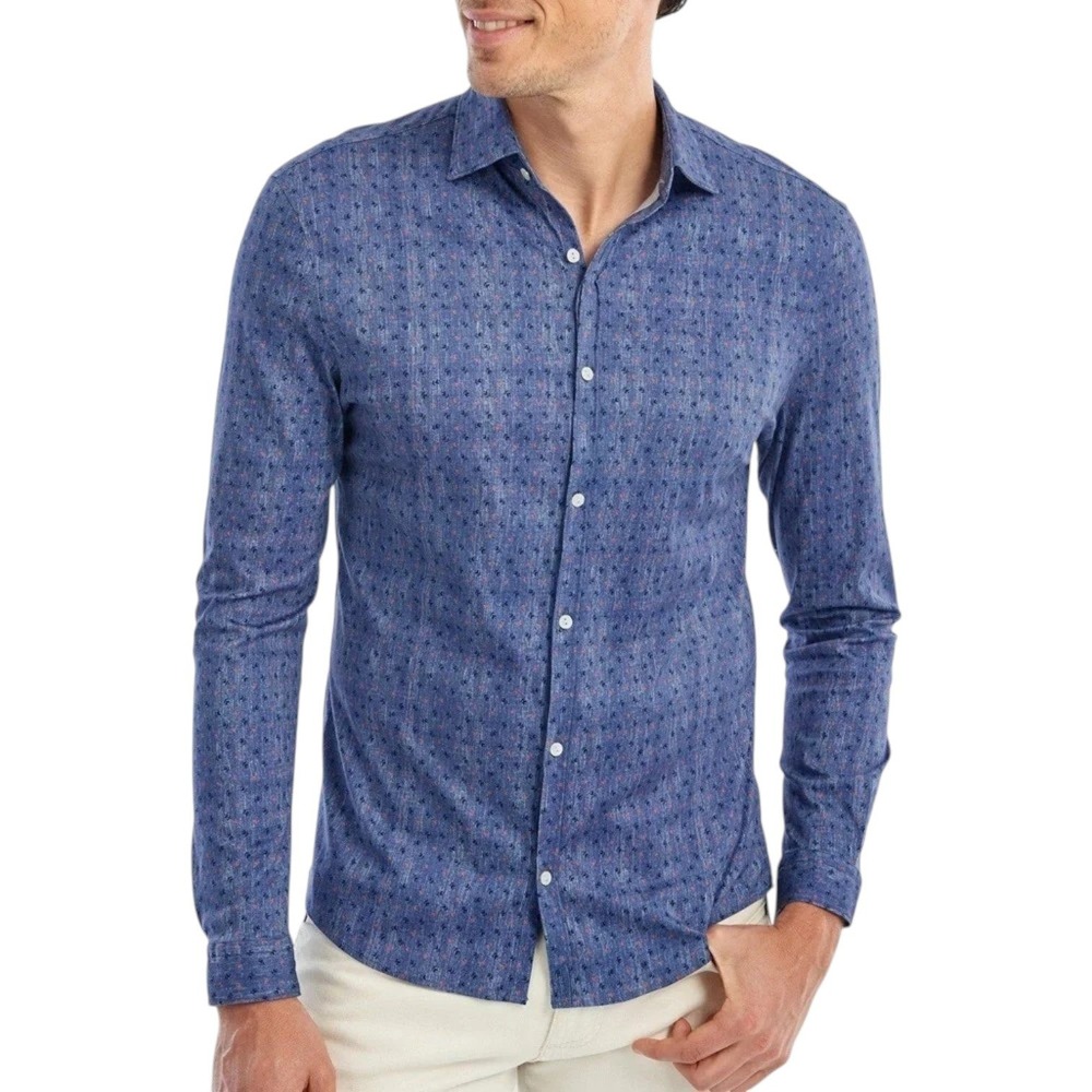 johnnie-O Foley Featherweight Shirt Mens M Slim Fit Blue Cotton Floral Button Up